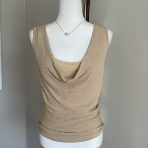Caché Gold Sleeveless Cowl Neck Top Size M